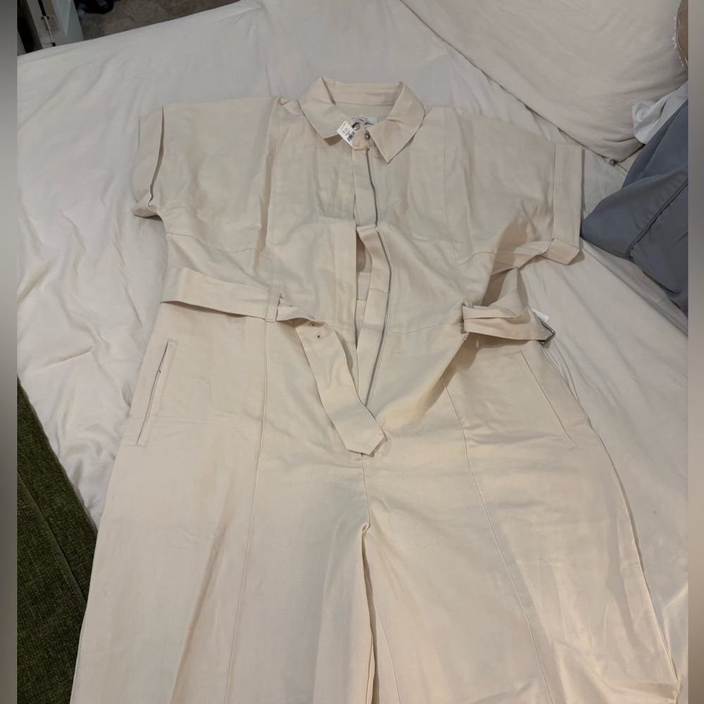 Banana Republic Factory Linen Blend Light Beige Jumpsuit